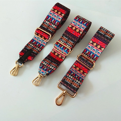Etnische Stijl Brede Verstelbare Vervangende Tasriem Boheems Geometrisch Patroon Polyester Schouderriem Voor Dames Handtas
