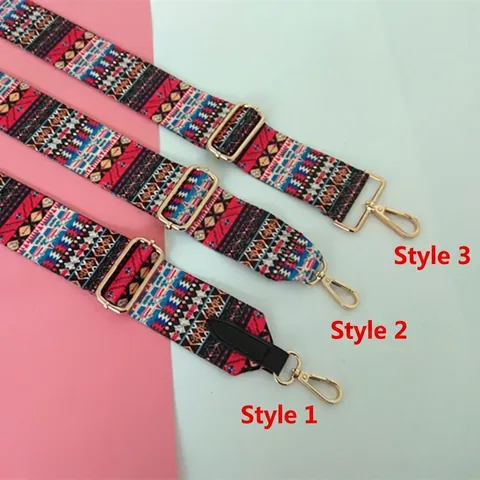 Wide Bag Strap Ethnic Bohemian Style Adjustable Polyester Cotton Replacement Shoulder Crossbody Belt With Metal Hooks