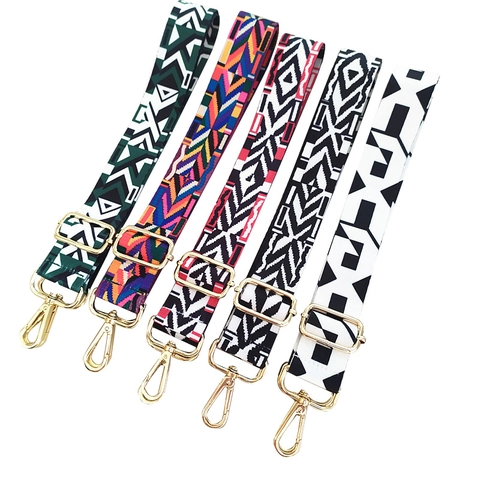 Bandoulière de Rechange Large Réglable à Motif Géométrique Ethnique en Mélange de Polyester Coton Accessoires pour Sacs