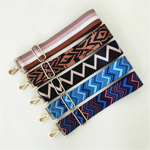 Wide Shoulder Strap Replacement For Crossbody Bags Polyester Webbing Geometric Pattern Ethnic Chevron Adjustable With Metal Hooks