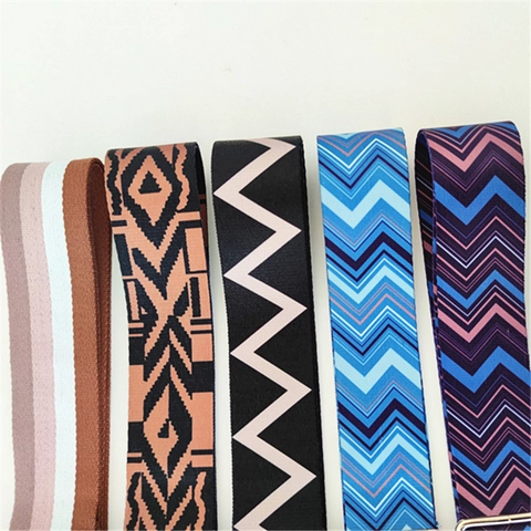 Wide Shoulder Strap Replacement For Crossbody Bags Polyester Webbing Geometric Pattern Ethnic Chevron Adjustable With Metal Hooks
