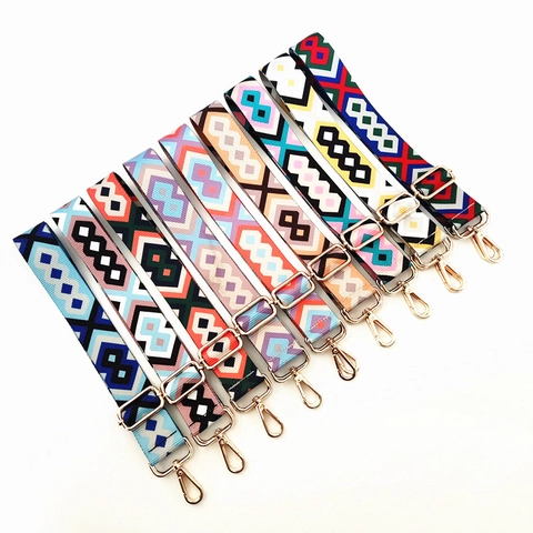 Ethnic Style Wide Bag Strap Replacement Adjustable Polyester Webbing Geometric Pattern Bohemian Crossbody Bag Accessories