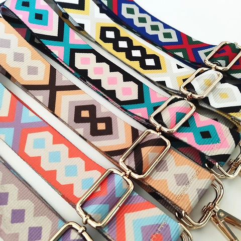 Ethnic Style Wide Bag Strap Replacement Adjustable Polyester Webbing Geometric Pattern Bohemian Crossbody Bag Accessories
