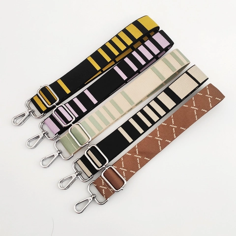 Adjustable Wide Shoulder Bag Strap Replacement Polyester Striped Geometric Pattern For Crossbody Handbags
