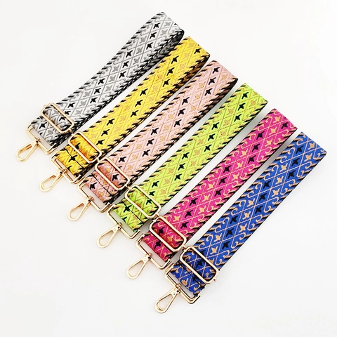 Verstellbarer Breiter Schultergurt Ersatz Für Damen Umhängetasche Ethno-Stil Jacquard Nylon Gurtband Goldene Schnallen