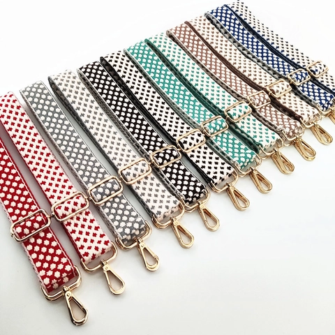 Adjustable Woven Polyester Cotton Bag Strap Replacement Wide Shoulder Strap For Crossbody Bags With Gold Metal Buckle