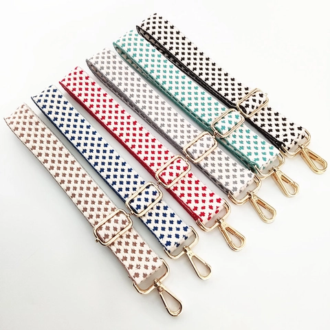 Wide Bag Strap Replacement Adjustable Jacquard Embroidered Webbing Shoulder Crossbody Handbags With Metal Buckles Fashion