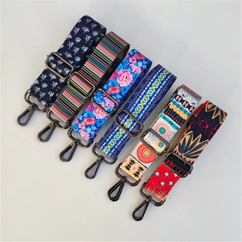 Ethnic Pattern Adjustable Wide Bag Strap For Women Polyester Replacement Crossbody Strap With Metal Buckles Geometric Print