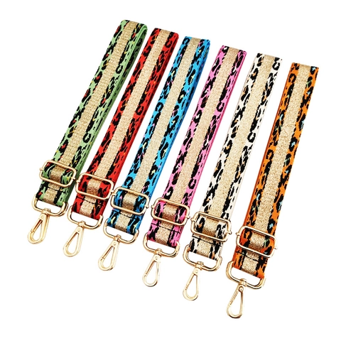 Leopard Print Wide Bag Strap Adjustable Shoulder Strap Polyester Cotton Woven Replacement Belt With Alloy Buckle Fashion