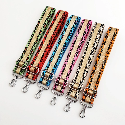 Leopard Print Wide Bag Strap Adjustable Shoulder Strap Polyester Cotton Woven Replacement Belt With Alloy Buckle Fashion