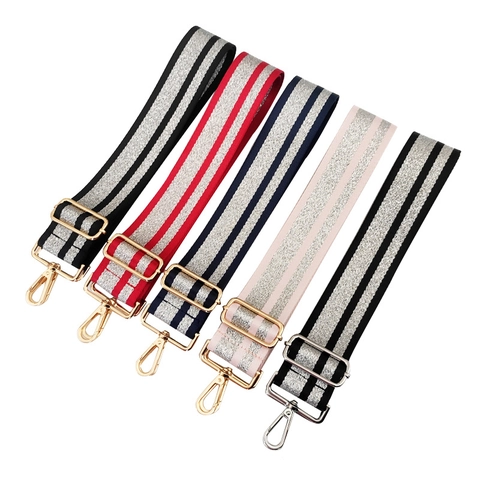 Adjustable Wide Striped Replacement Bag Strap With Metallic Glitter For Shoulder Crossbody Handbags Women Fashion Accessories