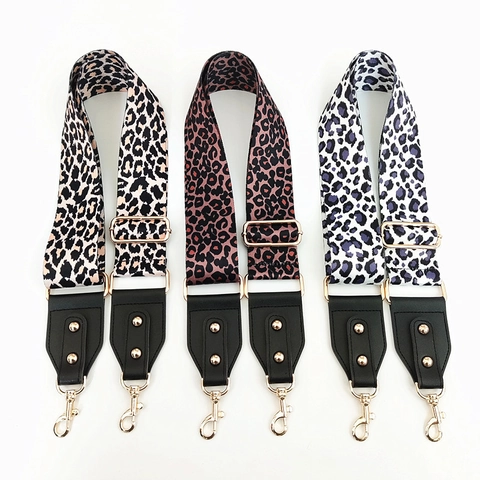 Bag Strap Adjustable Wide Leopard Print Polyester PU Leather Gold Metal Hardware For Crossbody Shoulder Bags Women
