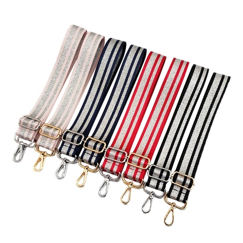 Bandoulière De Sac Large Réglable Nylon Remplacement Sangle De Sac À Main Mode Rayures Argentées Pailletées Boucles Métalliques