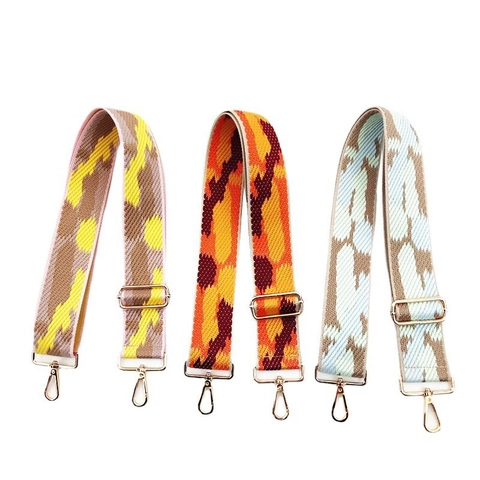 Wide Bag Strap Replacement Adjustable Cotton Blend Jacquard Colorful Geometric Pattern Shoulder Crossbody Metal Buckles