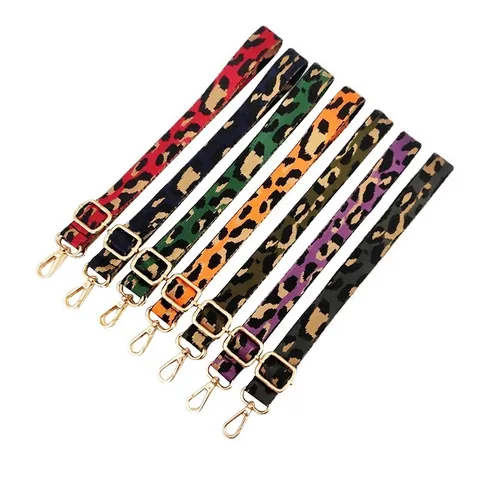 Adjustable Shoulder Bag Strap Leopard Print Polyester Webbing Replacement Belt For Crossbody Handbags With Metal Clasps