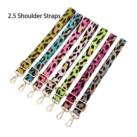 Adjustable Shoulder Bag Strap Leopard Print Polyester Webbing Replacement Belt For Crossbody Handbags With Metal Clasps