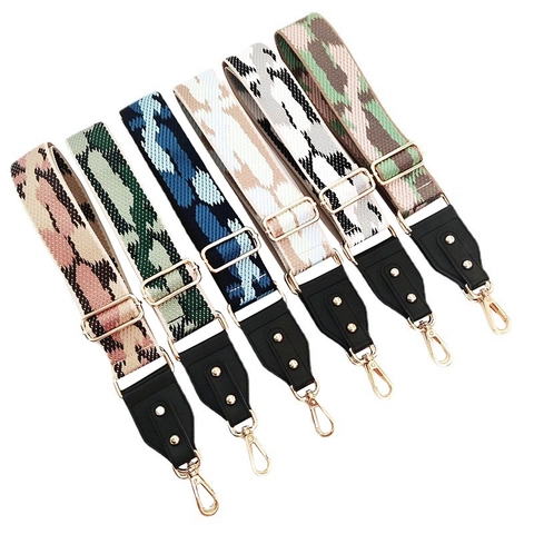 Adjustable Wide Bag Strap Replacement Colorful Geometric Pattern Polyester Cotton Shoulder Belt Gold Metal Hooks