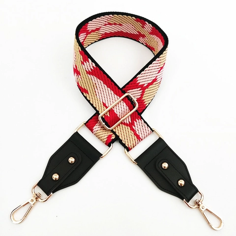 Adjustable Wide Bag Strap Replacement Colorful Geometric Pattern Polyester Cotton Shoulder Belt Gold Metal Hooks