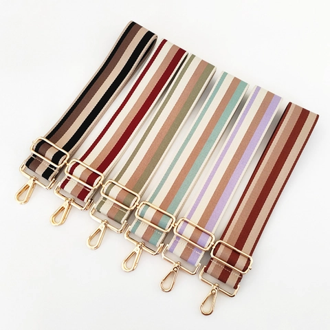 Wide Bag Strap Striped Pattern Adjustable Replacement Shoulder Crossbody Polyester Canvas Webbing Belt Metal Swivel Hook