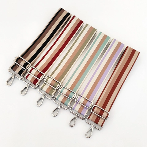 Wide Bag Strap Striped Pattern Adjustable Replacement Shoulder Crossbody Polyester Canvas Webbing Belt Metal Swivel Hook