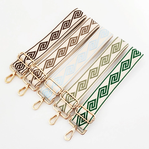 Adjustable Replacement Wide Bag Strap Polyester Cotton Geometric Diamond Pattern Ethnic Bohemian Style With Metal Buckles