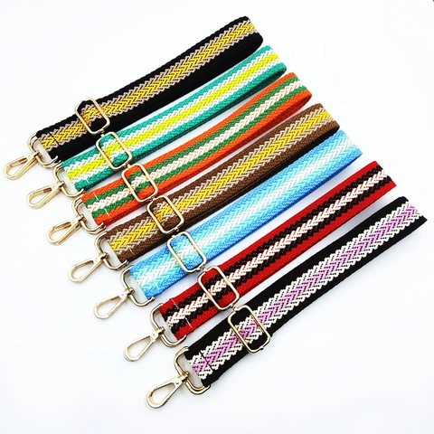 Adjustable Wide Bag Strap Colorful Woven Cotton Linen Shoulder Crossbody Replacement Belt Ethnic Geometric Pattern