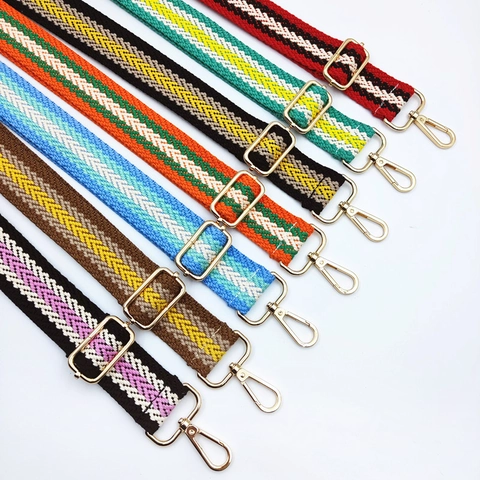 Adjustable Wide Bag Strap Colorful Woven Cotton Linen Shoulder Crossbody Replacement Belt Ethnic Geometric Pattern