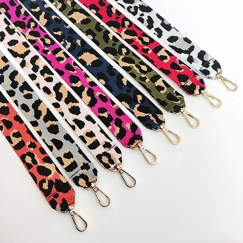 Leopard Print Wide Shoulder Strap Jacquard Replacement Belt For Women Crossbody Handbag With Gold Buckles Fashion Bag Accessory