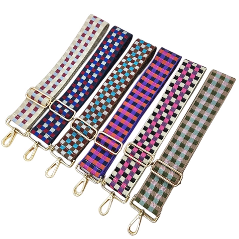 Wide Bag Strap Adjustable Woven Nylon Replacement Shoulder Crossbody Belt Geometric Plaid Pattern For Women Handbags