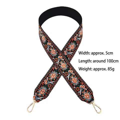 Etnisch Geborduurde Jacquard Tasriem Vervanging Polyester Brede Schouderriem Met Gouden Metalen Gespen Voor Dames Crossbodytas