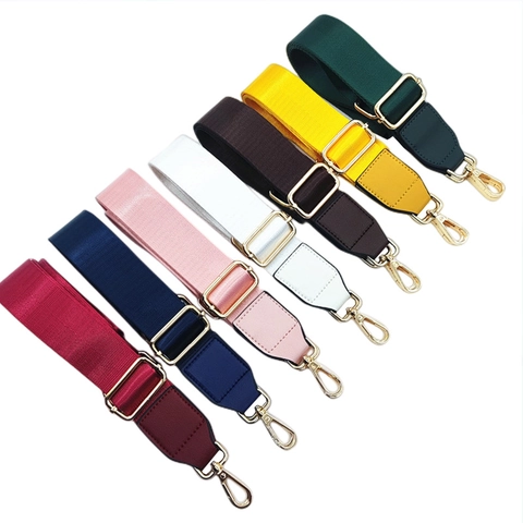 Adjustable Wide Bag Strap Replacement Nylon Webbing With Leather Ends Metal Buckle For Crossbody Shoulder Bags