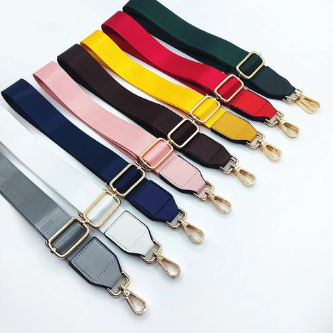 Adjustable Wide Bag Strap Replacement Nylon Webbing With Leather Ends Metal Buckle For Crossbody Shoulder Bags