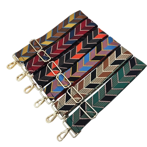 Wide Bag Strap Adjustable Replacement Shoulder Strap Jacquard Woven Geometric Chevron Pattern Polyester Cotton Metal Buckle