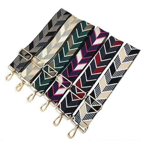 Wide Bag Strap Adjustable Replacement Shoulder Strap Jacquard Woven Geometric Chevron Pattern Polyester Cotton Metal Buckle