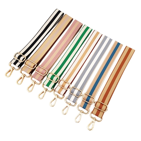 Adjustable Striped Bag Strap Replacement Wide Shoulder Belt For Crossbody Handbag Canvas Cotton With Metal Lobster Clasps