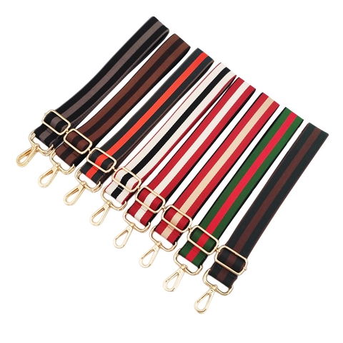 Adjustable Striped Bag Strap Replacement Wide Shoulder Belt For Crossbody Handbag Canvas Cotton With Metal Lobster Clasps