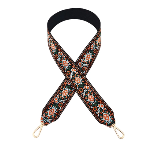 Wide Shoulder Strap Replacement Bag Strap Embroidered Ethnic Bohemian Polyester Cotton Jacquard With Golden Metal Hooks