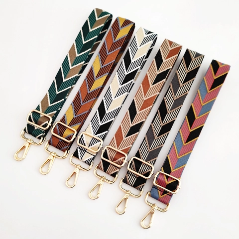Adjustable Wide Shoulder Strap Woven Geometric Chevron Pattern Replacement Bag Strap For Crossbody Bags Metal Buckle