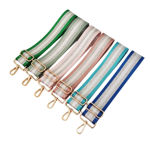 Tracolla Regolabile Larga in Nylon Con Righe in Filo Metallico Argentato Ricambio Intrecciato per Borse a Tracolla e Borse a Mano