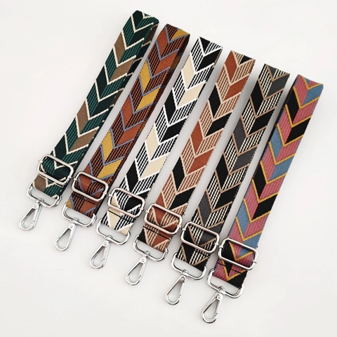 Adjustable Wide Shoulder Strap Woven Geometric Chevron Pattern Replacement Bag Strap For Crossbody Bags Metal Buckle