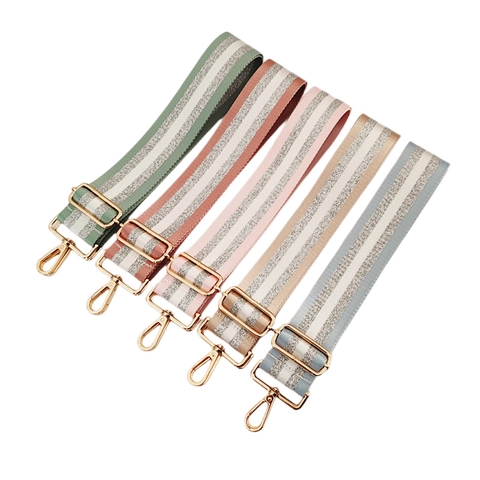 Tracolla Regolabile Larga in Nylon Con Righe in Filo Metallico Argentato Ricambio Intrecciato per Borse a Tracolla e Borse a Mano