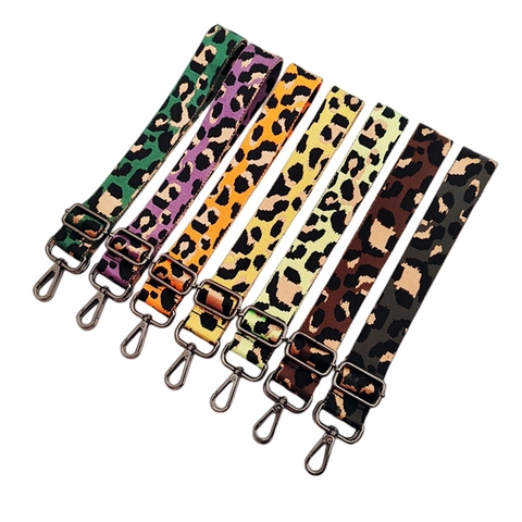 Wide Bag Strap Leopard Print Jacquard Adjustable Nylon Replacement Crossbody Shoulder Belt With Metal Buckles