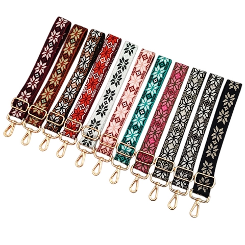 Wide Adjustable Shoulder Bag Strap Replacement Ethnic Geometric Jacquard Polyester For Handbags Crossbody Bags Metal Hooks