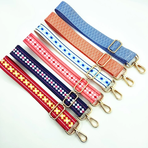 Adjustable Ethnic Style Patterned Bag Strap Replacement For Crossbody Shoulder Handbags Wide Polyester Webbing Strap Gold Hardware