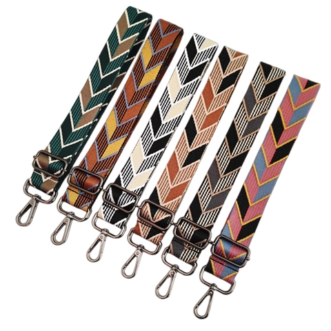 Wide Replacement Shoulder Strap Adjustable Jacquard Bohemian Ethnic Chevron Pattern Polyester For Crossbody Handbag Women