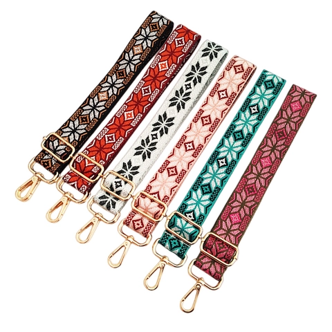 Bandoulière de Sac Large Brodée Style Ethnique Réglable Remplacement Coloré Bandoulière pour Sacs à Main Femmes Ceinture Jacquard Bohème