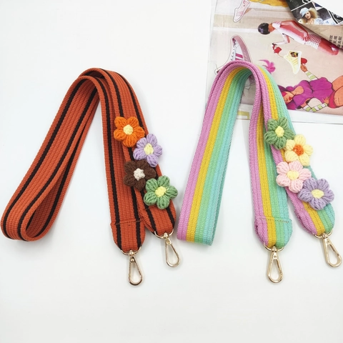Tracolla per Borsa in Uncinetto Bohemien con Fiori Fettuccia a Righe Inspessita Cinturino di Ricambio per Borse a Tracolla Donna Accessorio