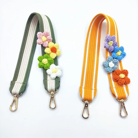 Tracolla per Borsa in Uncinetto Bohemien con Fiori Fettuccia a Righe Inspessita Cinturino di Ricambio per Borse a Tracolla Donna Accessorio