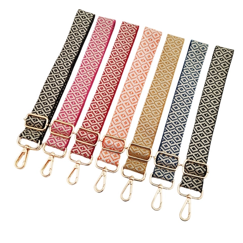 Adjustable Woven Bag Strap Replacement Wide Geometric Diamond Jacquard Ethnic Style Shoulder Crossbody Handbag Belt