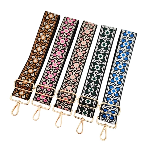 Adjustable Wide Shoulder Strap Bohemian Ethnic Jacquard Replacement Belt For Crossbody Bag Purse With Gold Metal Buckle Women Accessories